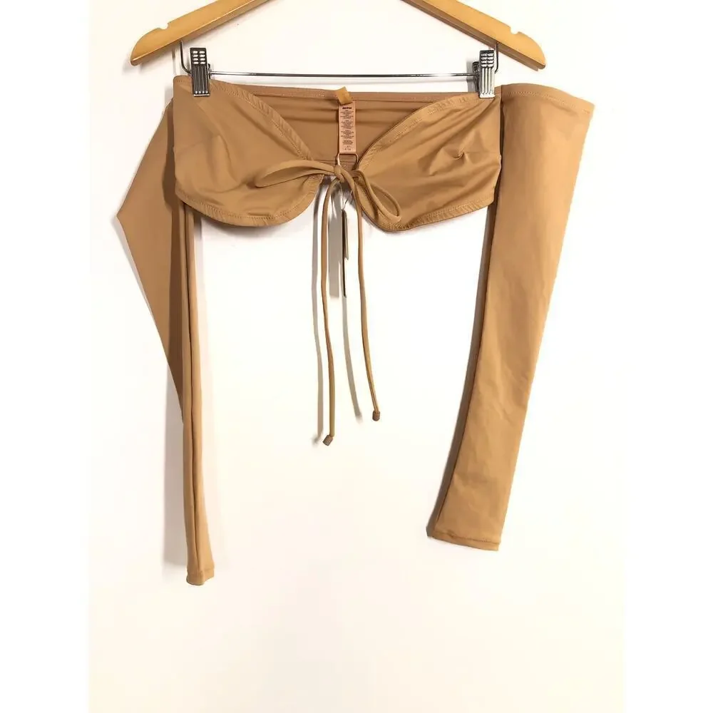 SKIMS Recycled Swim Top Long Sleeve Bikini Off Shoulder Ochre Tan NWT Size Small